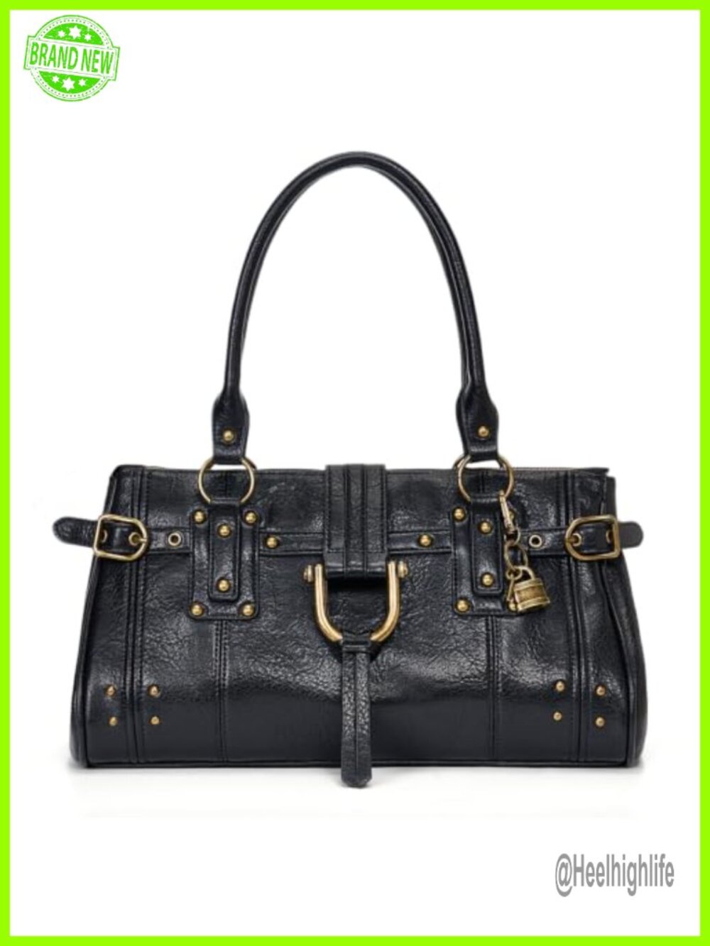 Slouchy Tote Bag Lock Shoulder Bag Hobo Purse PU Leather Distressed Hardware